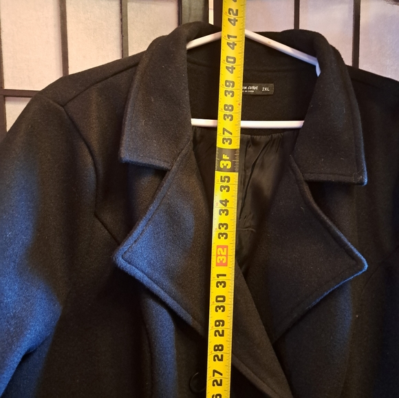 Black Double Breasted Wool like Coat with Slant Pockets - Picture 10 of 16